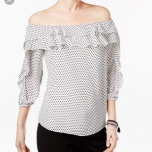 INC off-the-shoulder polka dot blouse top